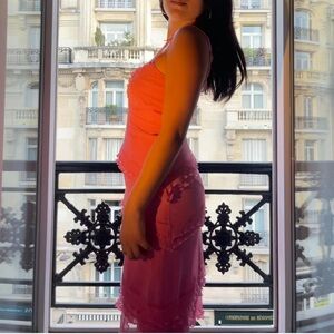 Pink Ruffled Sundress with Handkerchief Hem